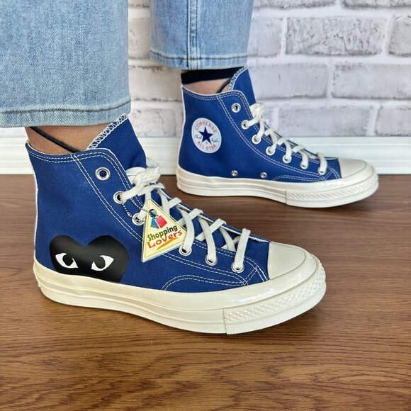 🖤Converse Chuck Taylor Hi Women Shoes Sz 5 Comme des Garcons PLAY Blue 171846C - Picture 10 of 13